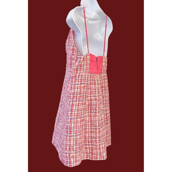 House Of Harlow 1960 Pink Tweed Plaid Mini Dress Preppy Y2K Old Money Style Sz M - Picture 2 of 6